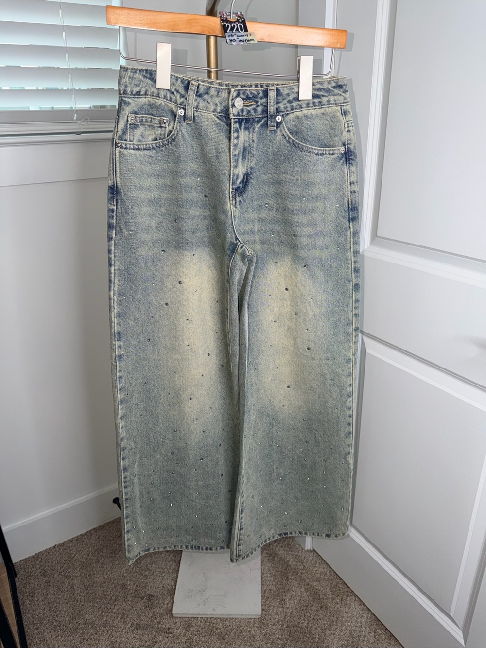 220. Edikted Rhinestone Low Rise Washed Baggy Jeans Size XS